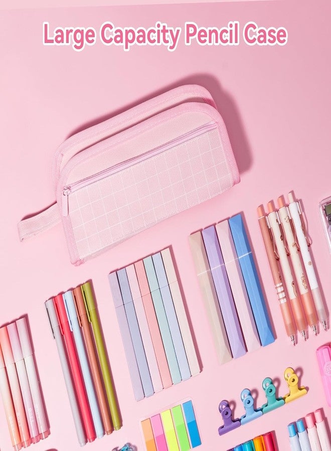 Zollyss Polyester Big Capacity Pencil Case High Large Storage Pouch Marker Pen Case Simple Stationery Bag School College Office Organizer for Teens Girls (Blue Checks) - Image 4